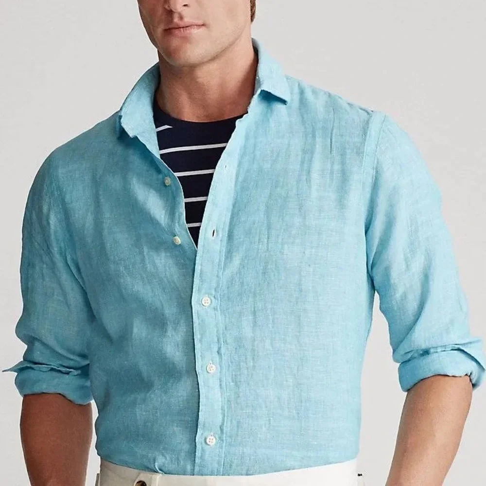POLO Ralph Lauren 100% Linen Turquoise Blue Shirt, Classic Fit, M